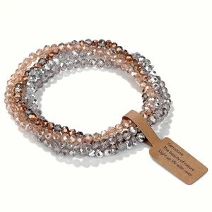 Elegant Crystal Beaded Bracelet Set - Silver and Brown